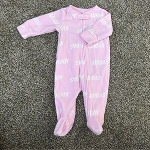 💟 BOGO! Adidas Pink Fleece Footie Sleeper Baby Girl 3 Months